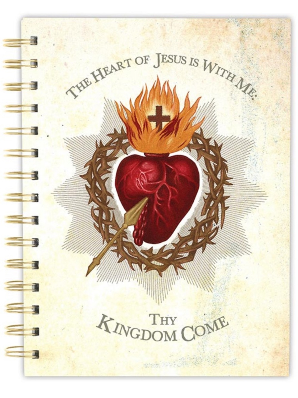 Spiral Journal Notebook with Sacred Heart Design - Red and Gold